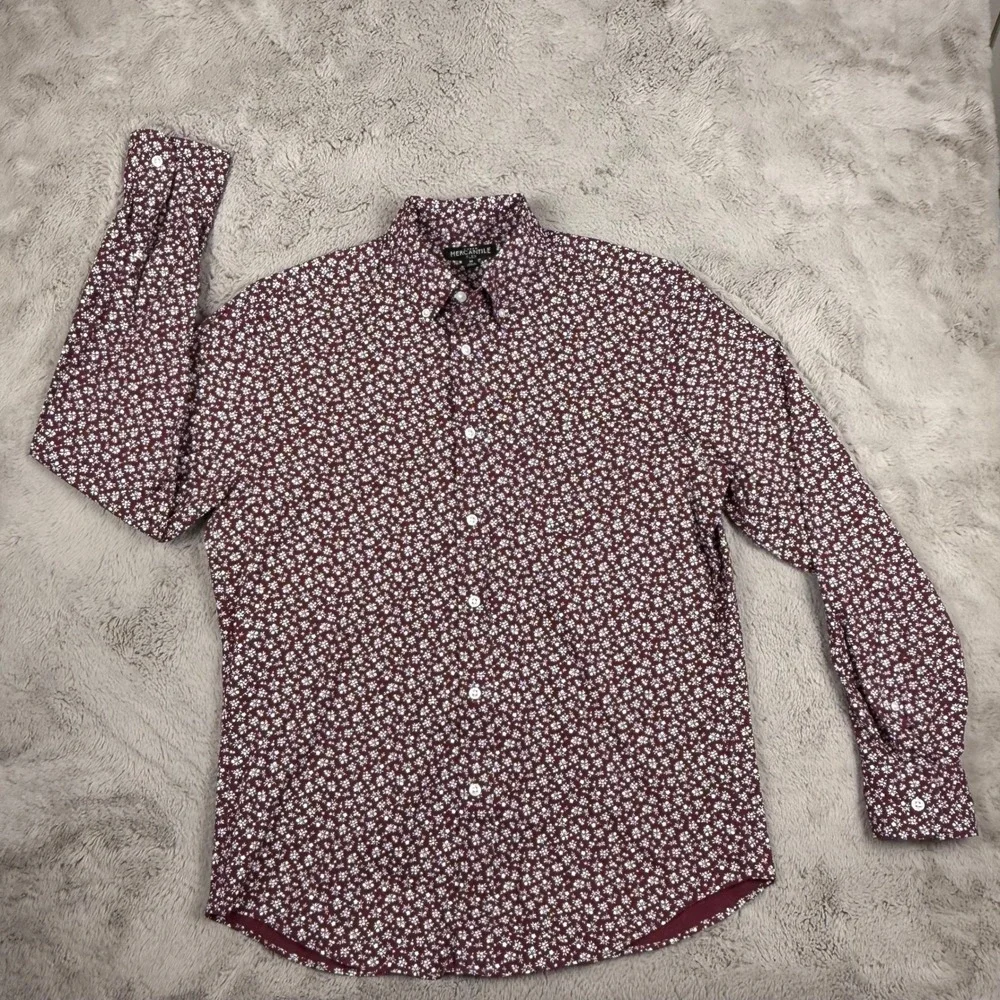 J. Crew Flex Washed Floral Button Down‎ Shirt Long Sleeve Casual Maroon Size 42